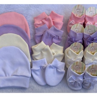 Kit 4 Toucas 4 Luvas 4 Sapatinhos de Bebe MENINA Recem Nascido em Algodão em Oferta na Shopee