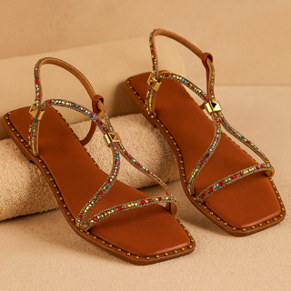 Sandália Feminina Rasteirinha Stass Colorido Pedraria Chinelo Confortável e Macia Verão Moda Casual em Oferta na Shopee