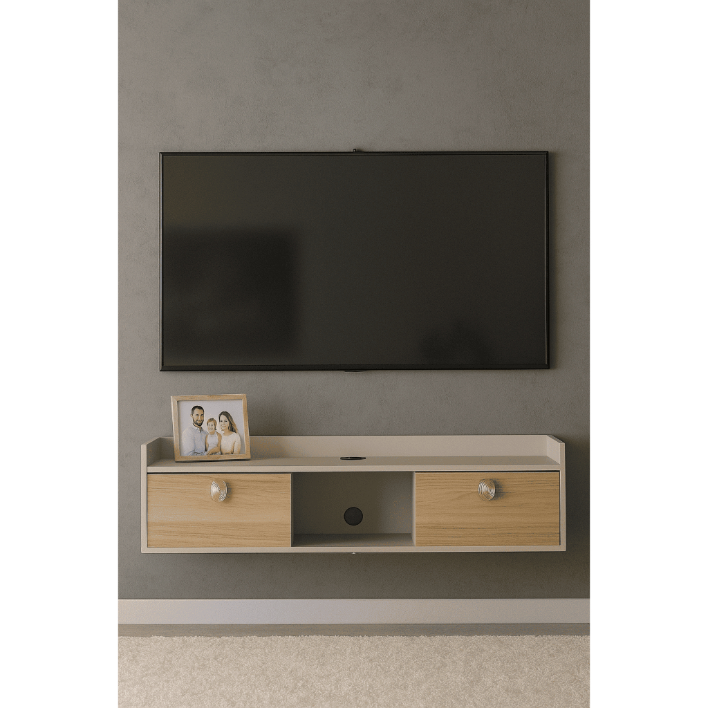 Imagem RACK SUSPENSO HOME 2 PORTAS BASCULANTE PUXADOR AMALFI LUXO 90CM SUPORTE TELEVISÃO CASA