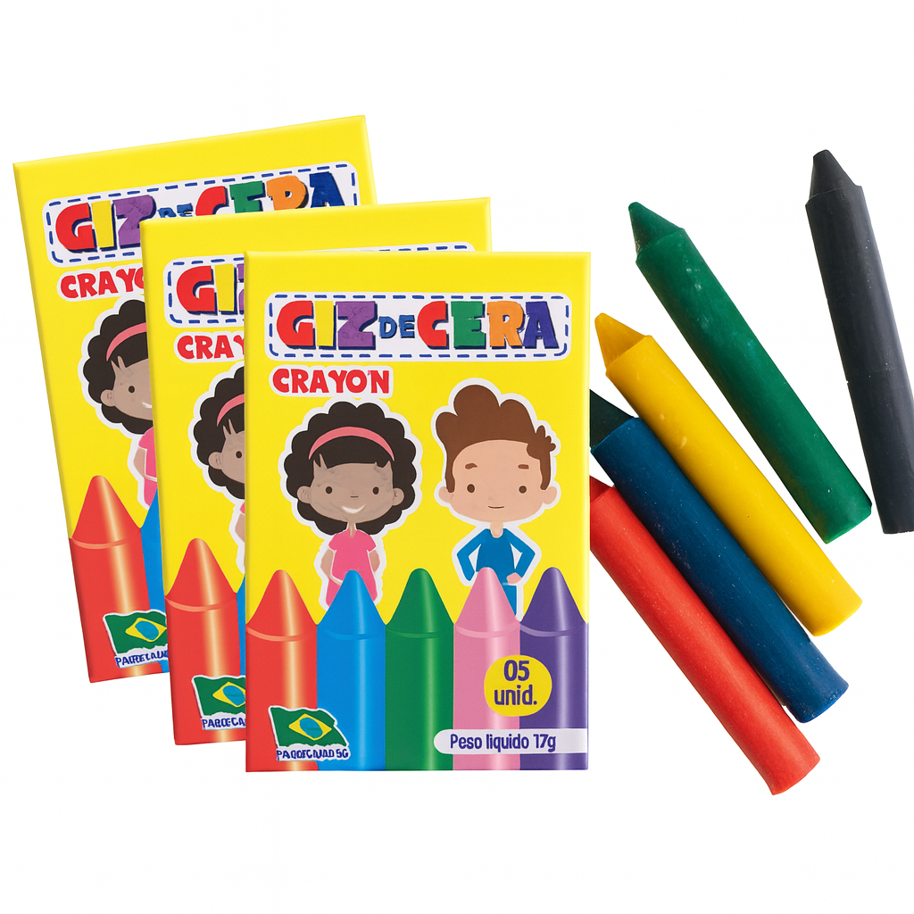 30 Caixinhas de Giz de Cera Mini Colorido Infantil Escolar 5 Cores