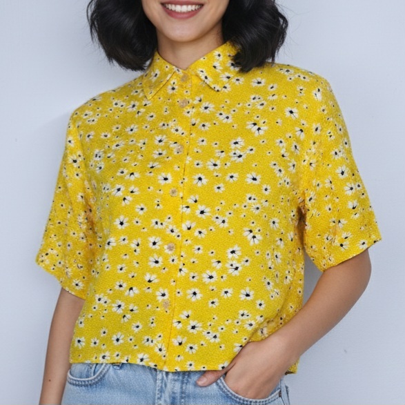 Camisa cropped floral amarela P | Clock House