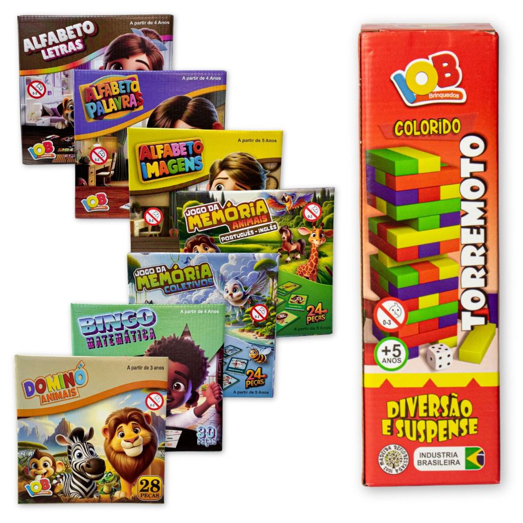 Kit 8 Jogos Pedagógicos - 7 Jogos + Torremoto Colorido, Jogos Educativos - Presente Criança