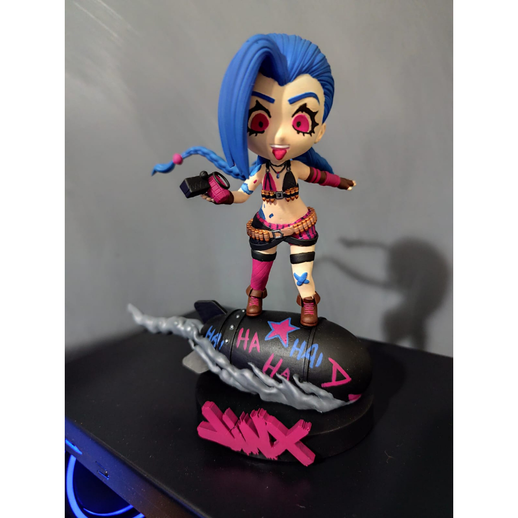 Figure Jinx Chibi League of Legends LOL 15cm  - Impressão 3D em Resina Plástica - Pintada a Mão