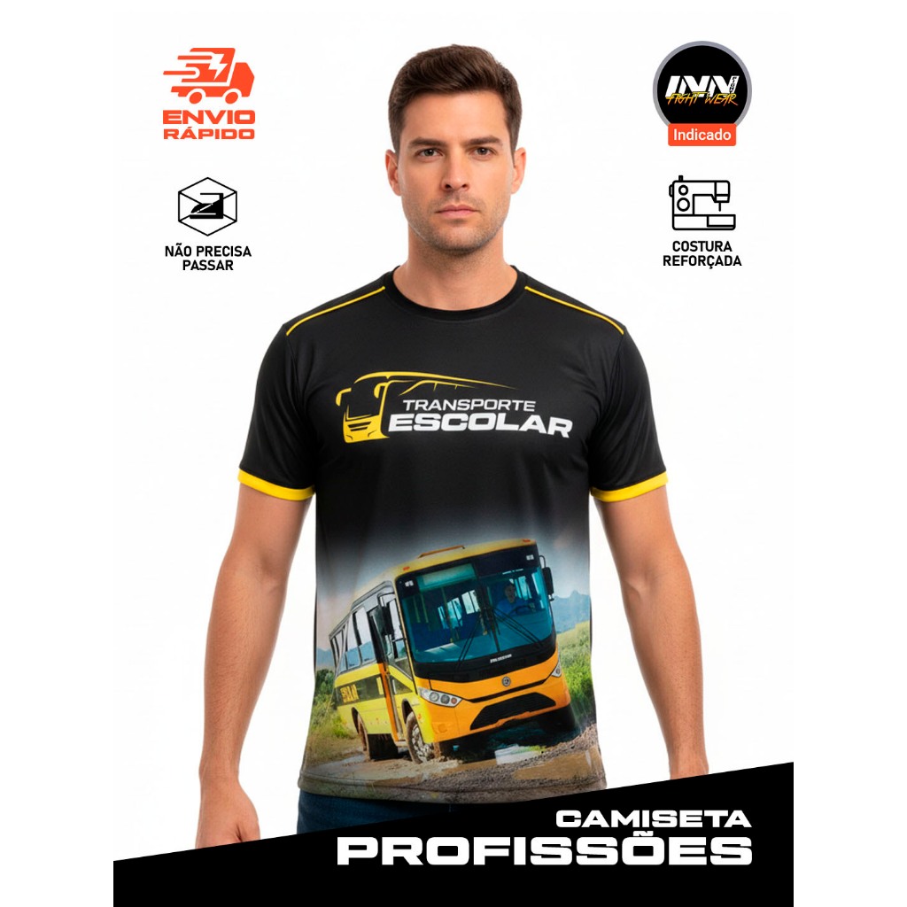 Camiseta Manga Curta Profissões Motorista Transporte Escolar