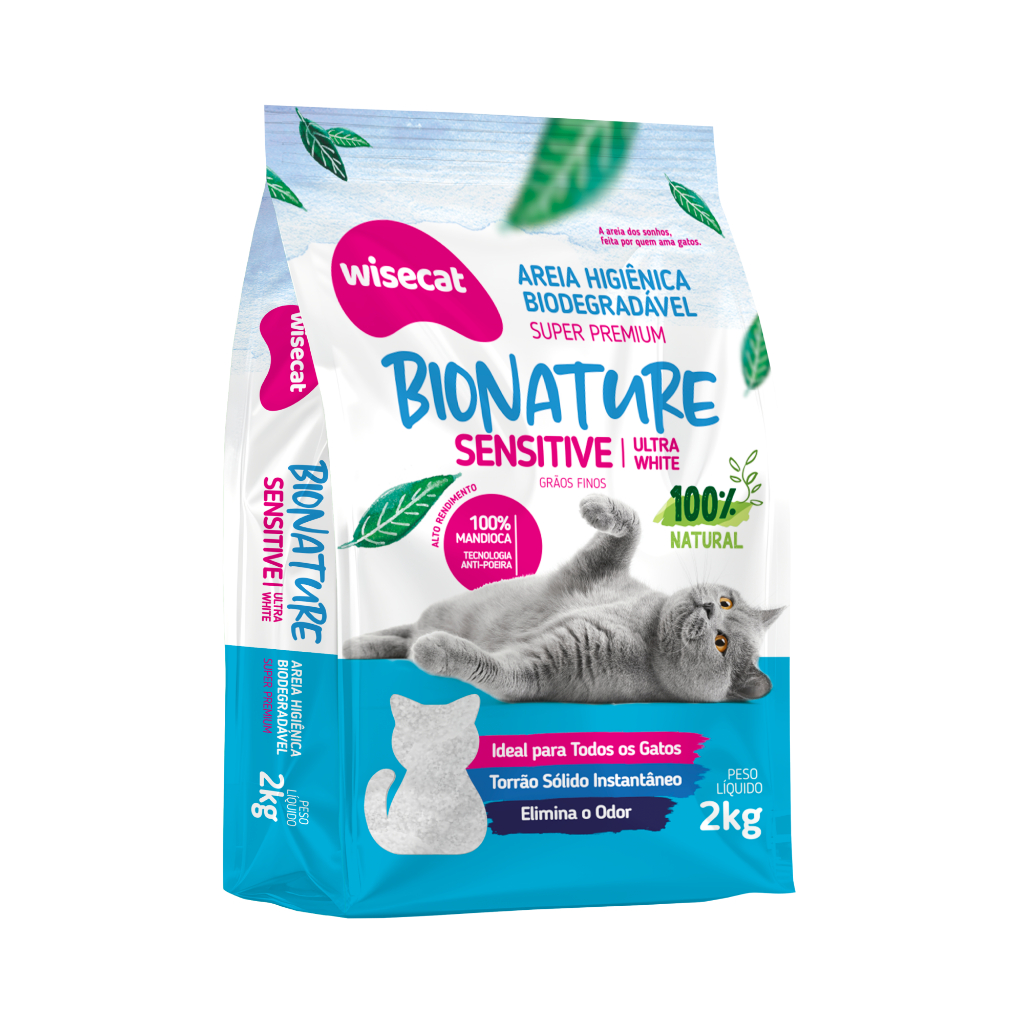 Wisecat - Areia Higiênica Bionature (Azul) - Biodegradável - Sensitive - Super Premium - 2 Kg em Oferta na Shopee