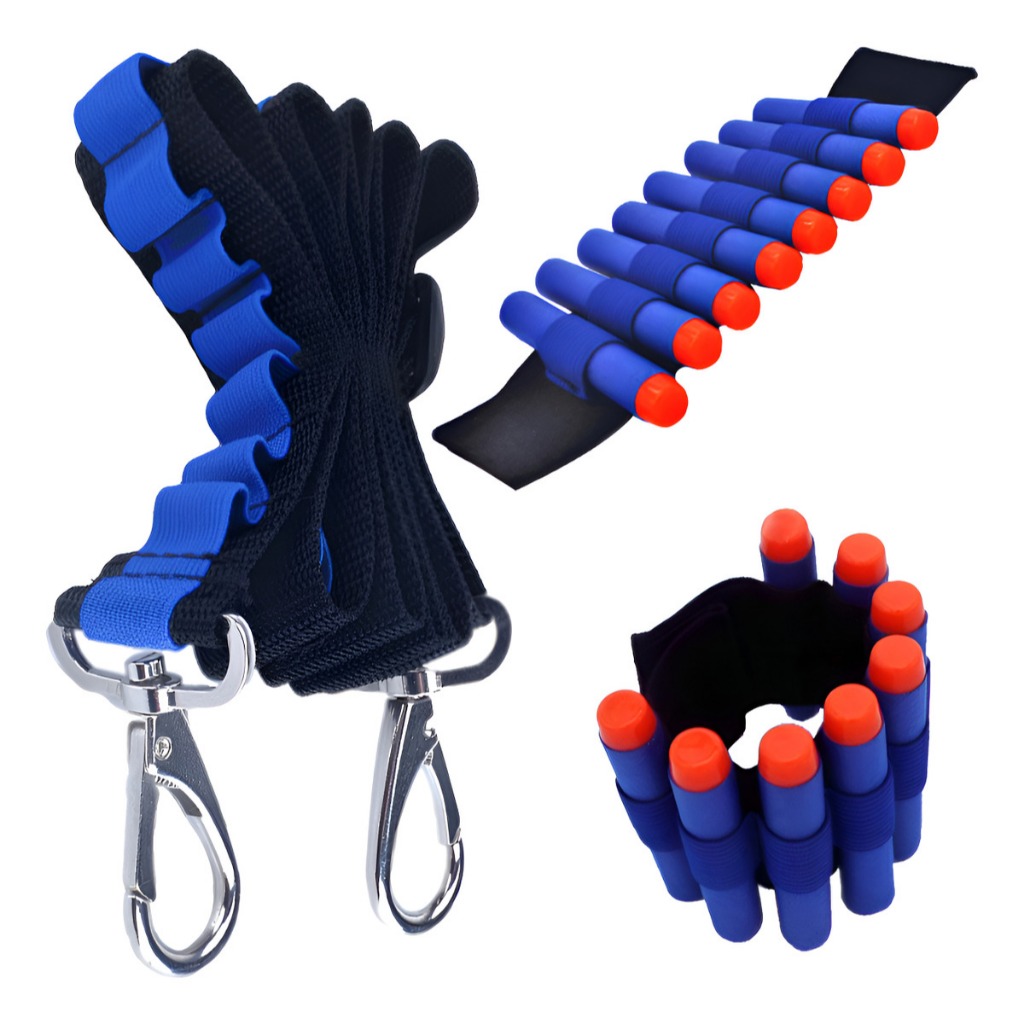 Kit Bandoleira + 2 Pulseiras Tática Para Bala Dardo Nerf