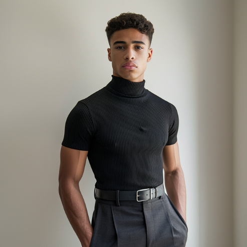 Camisa Masculina Canelada Gola Alta Casual Esporte Fino Gola Alta estilo Old Money em Oferta na Shopee