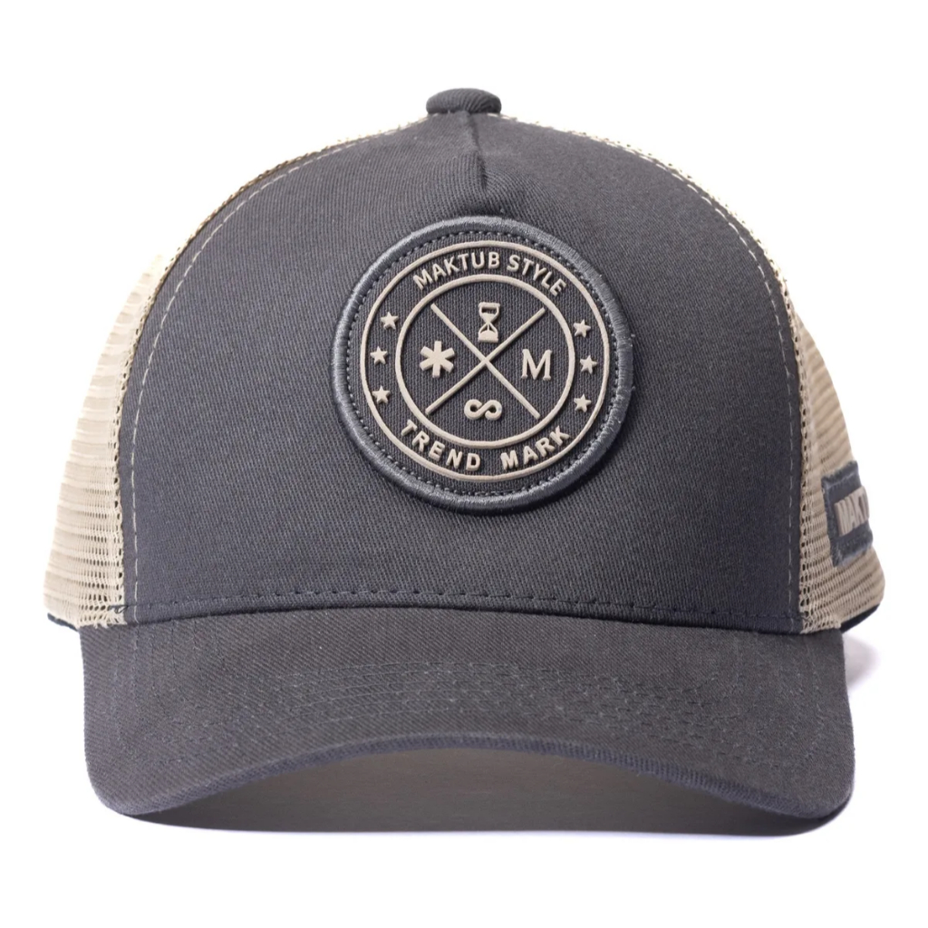 Boné Maktub Trucker 5 Gomos Com Tela Modelo Fashion Bege Aba Curva Unissex