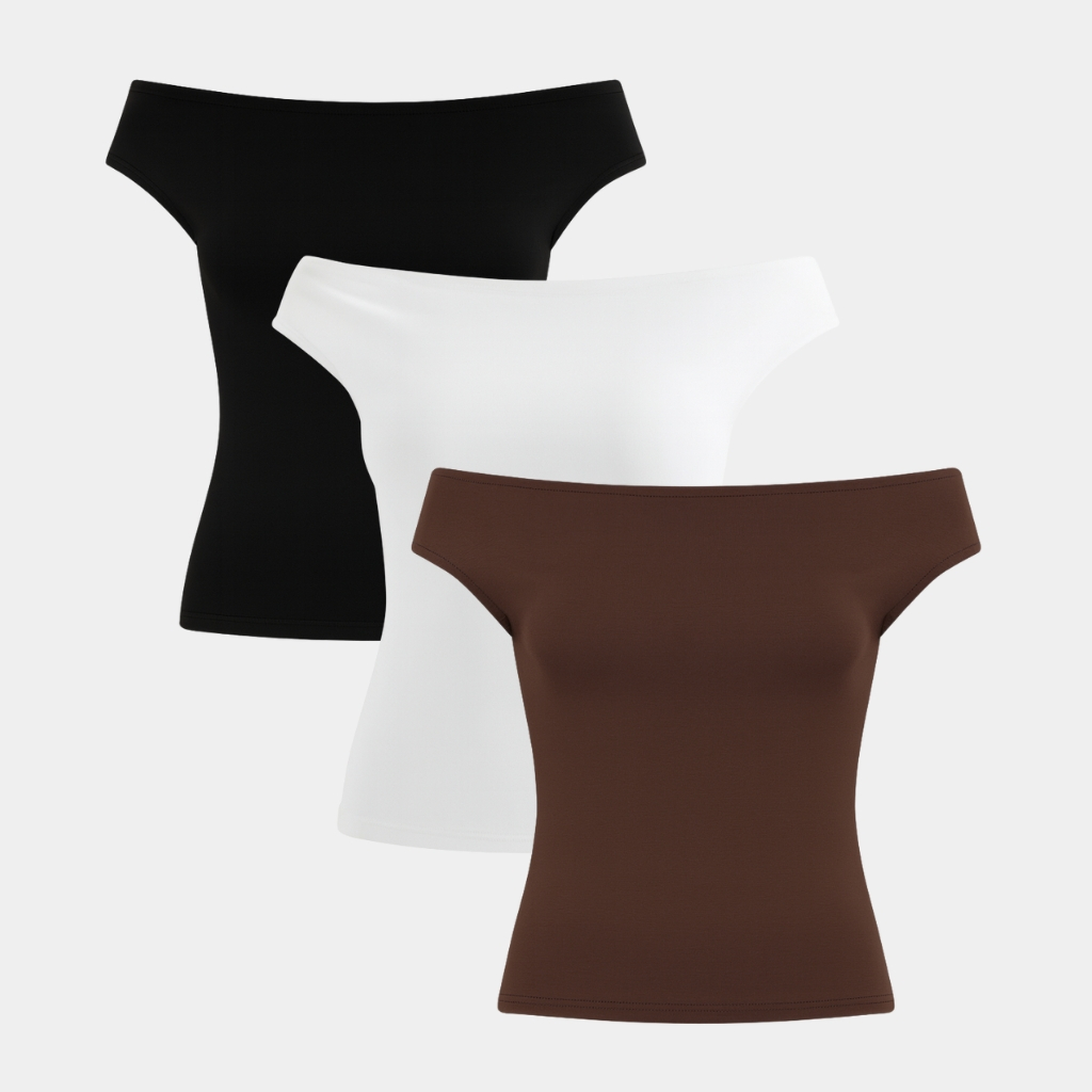 Kit 3 Blusinha Manga Ombro a Ombro Basica Suplex Feminina Verão