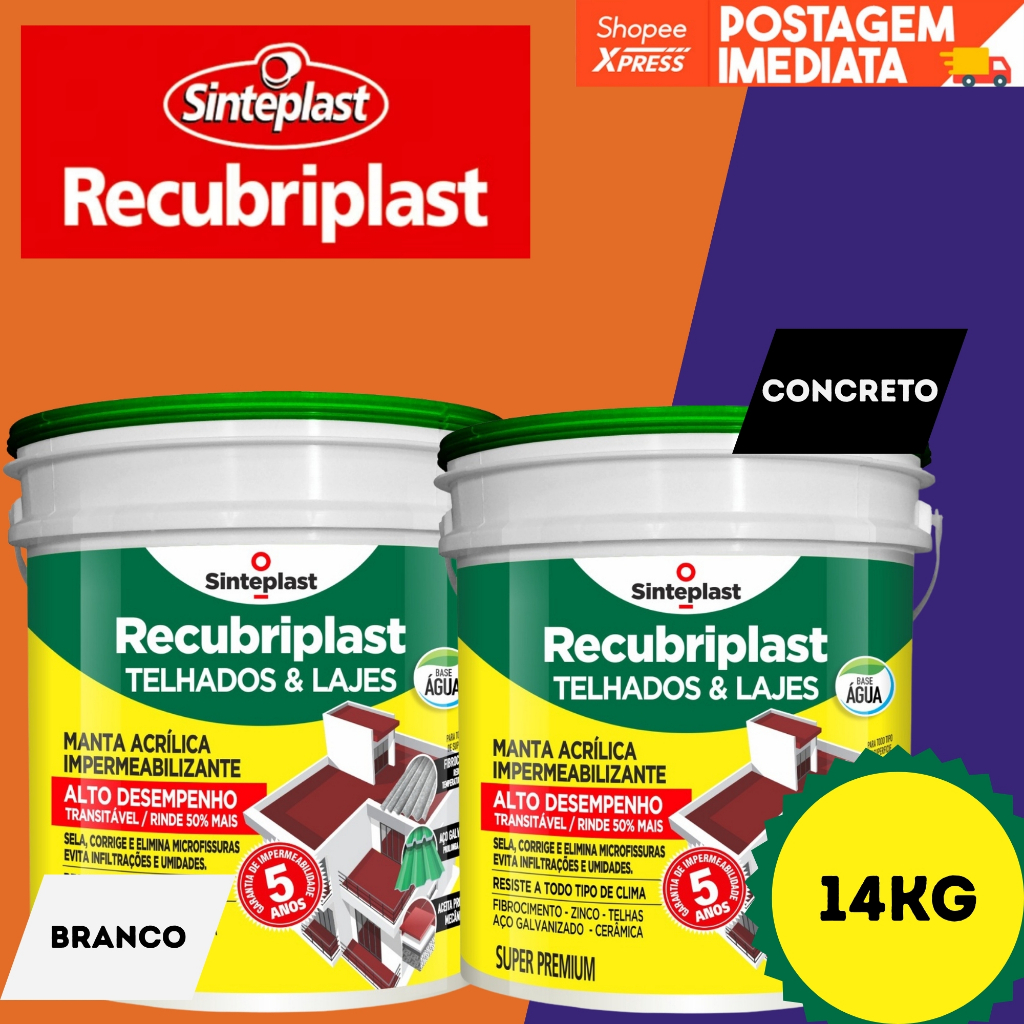 MANTA LÍQUIDA IMPERMEABILIZANTE 14KG RECUBRIPLAST CORES em Oferta na Shopee