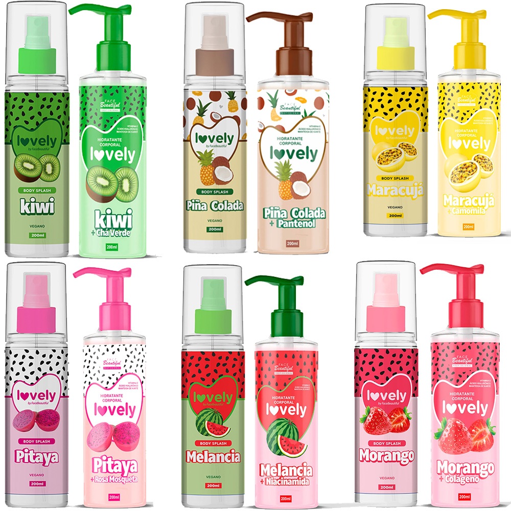 Kit Body Splash e Hidratante Corporal Cheirino de Fruta Tropical Face Beautiful 200ml