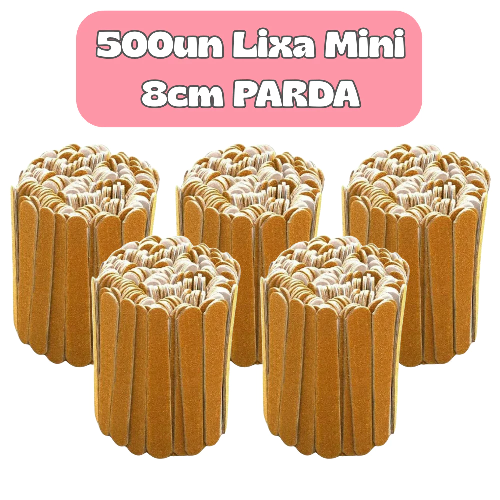 Kit com 500un Mini Lixa de Unha 8cm PARDA – Descartável, Uso Profissional, Ideal para Manicure e Pedicure