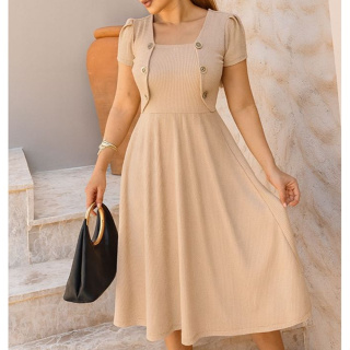 Vestido Solto Midi com Detalhes de Botões e Blazer Fake Moda Cristã em Oferta na Shopee