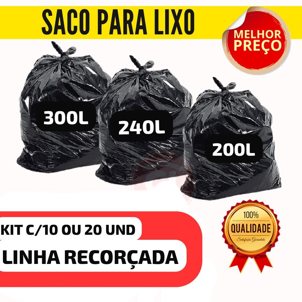 Saco de Lixo Gerapack 200L 240L 300L – Super Reforçado | Kit com 10 ou 20 Unidades