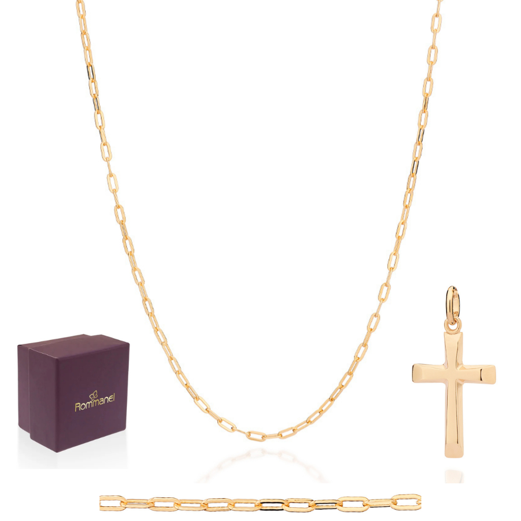 Cordão Masculino 70cm Com Pingente Cruz Rommanel Banhado A Ouro 18k Lindo em Oferta na Shopee