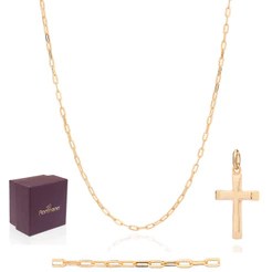 Cordão Masculino 70cm Com Pingente Cruz Rommanel Banhado A Ouro 18k Lindo