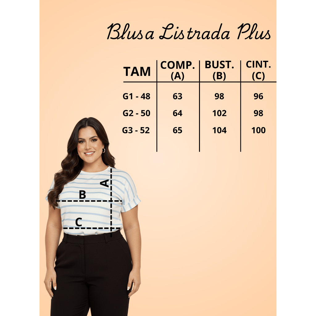 Blusa Plus Size Feminina Listrada de Manga Soltinha Dobrada
