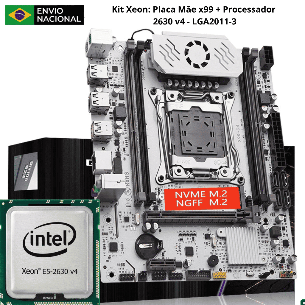 Kit Xeon Placa Mãe X99 D4 Qiyida White Suporta SSD NVME USB 3.0