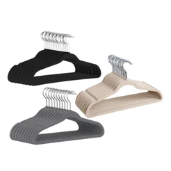 Kit 30 Cabides Reforçados de Veludo Slim Adulto Antideslizante Ultrafino Bege e Cinza e Preto
