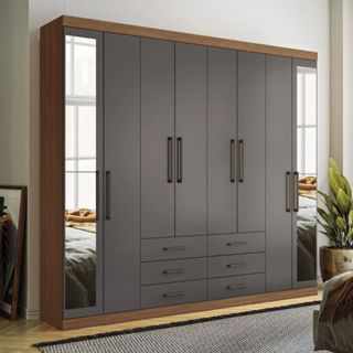 Guarda-Roupa Casal com Espelho 8 Portas e 6 Gavetas Master Santos Andirá em Oferta na Shopee