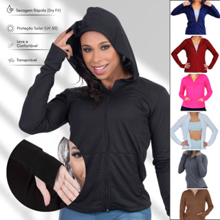 Jaqueta Casaquinho Feminino com Ziper e Capuz Dryfit Academia Proteção Solar em Oferta na Shopee