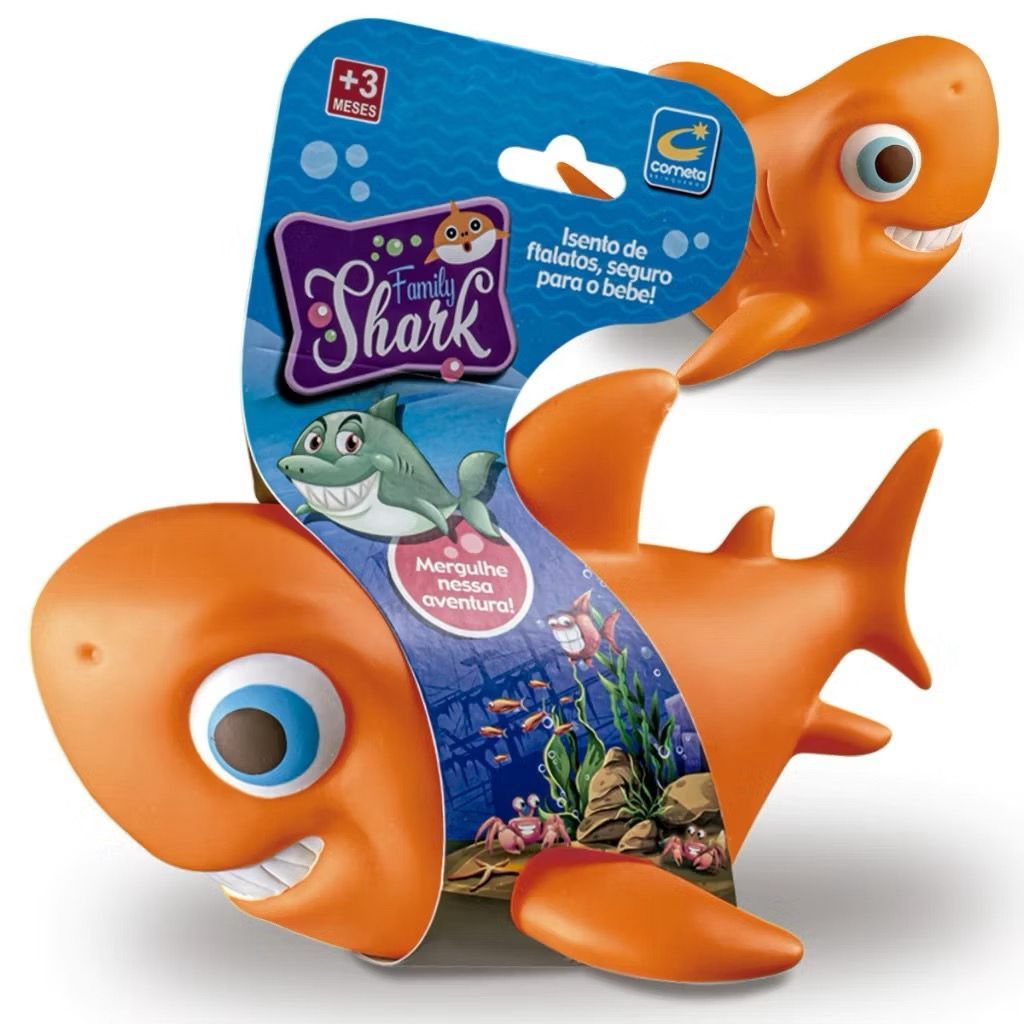 Mordedor Tubarão Family Shark Baby Bebê Amarelo de Vinil Borracha Macio Cometa