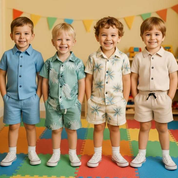 Conjunto Infantil Camisa e Bermuda - Estilo Mauricinho em Oferta na Shopee