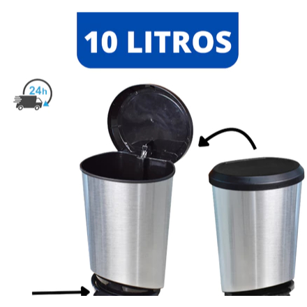 Lixeira Cesto De Lixo Inox Metalizado 10 Litros Com Pedal Lixo Escritório Cozinha - TOY em Oferta na Shopee