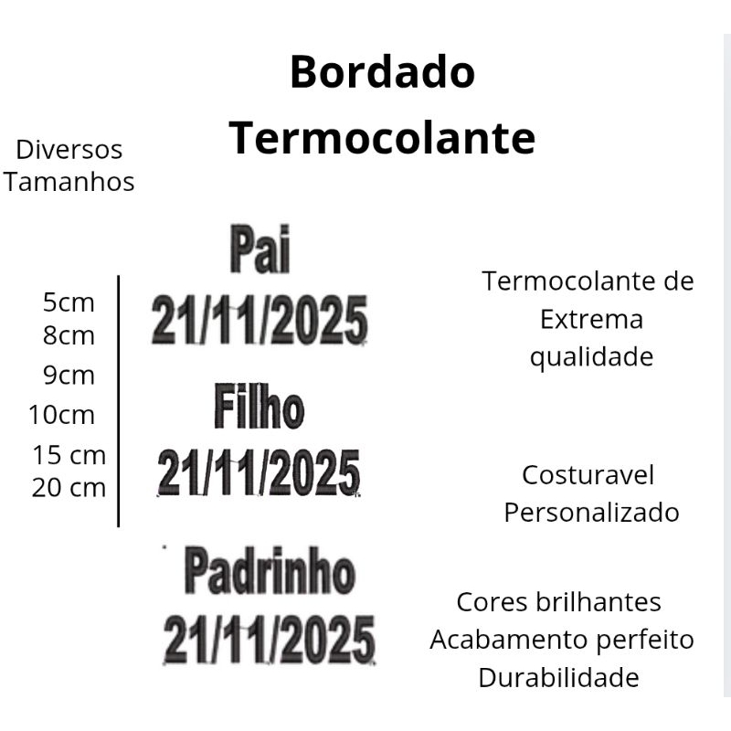 Kit Patch Bordado Personalizado DATAS COMEMORATIVAS Termocolante (PAI, FILHO PADRINHO)