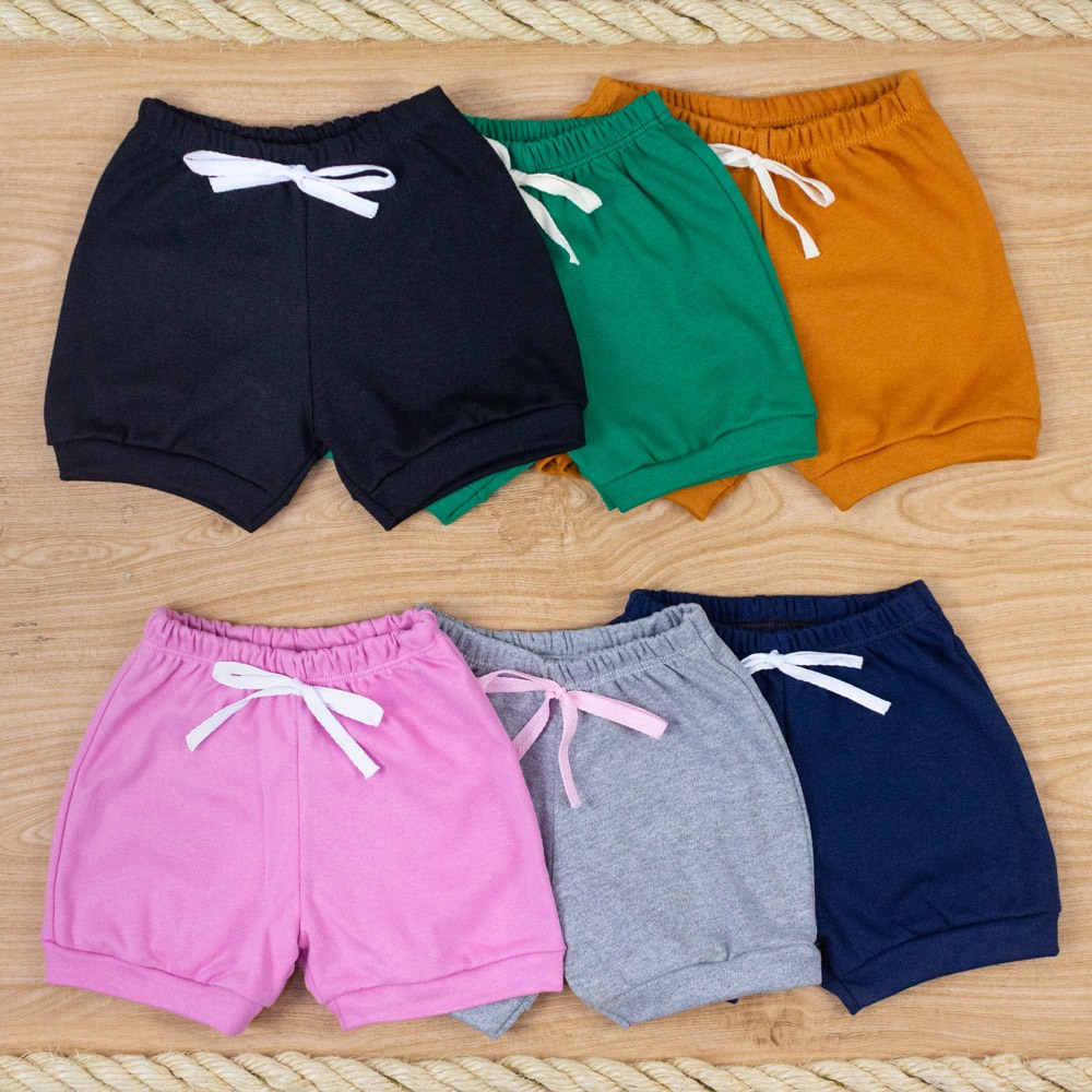 Shorts Bebê Algodão Liso Unissex Cores Conforto e Estilo - Até 12 Meses em Oferta na Shopee