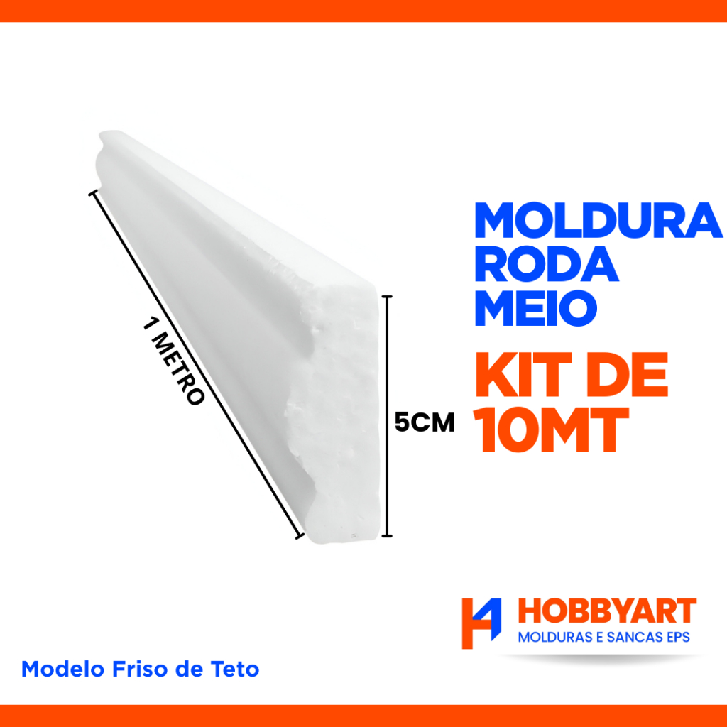 Moldura Roda Meio Friso Porta Faixa Kit 10 Metros Parede Roda Pé - Friso Teto