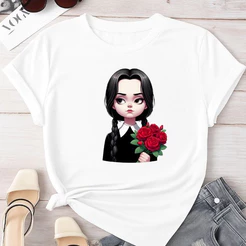 Camiseta Camisa Blusa T-shirt Feminina 100%Algodão Halloween Wandinha Delicada