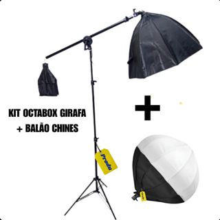 KIT Softbox Octabox 50cm com Tripé Girafa e Grid Colmeia + Balão Chines Iluminação Profissional em Oferta na Shopee