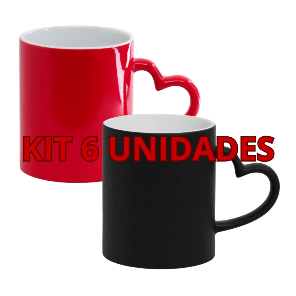 6 Canecas Mágica Alça Coração Porcelana Para Sublimação em Oferta na Shopee