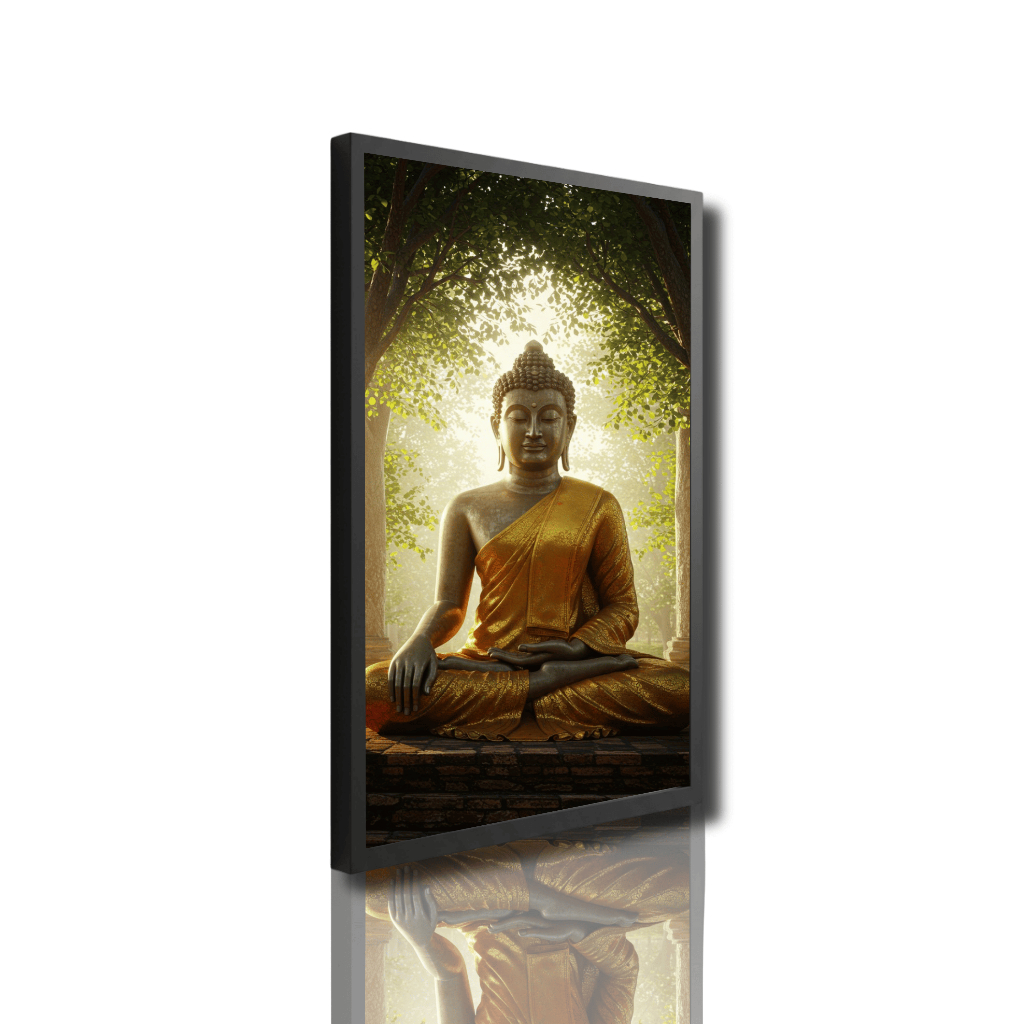 Quadro Decorativo Buda Dourado Meditação Zen Espiritualidade