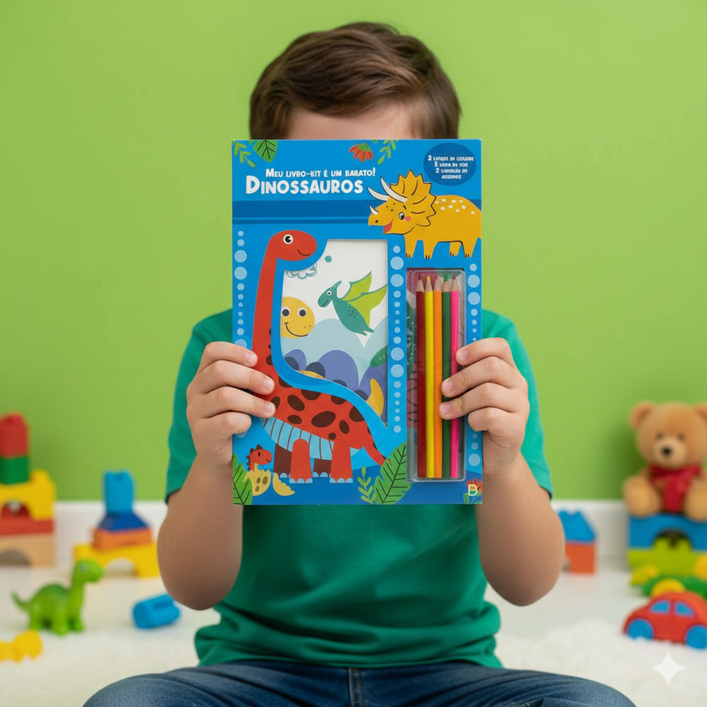 Livro - Kit Meu livro é um barato! Dinossauros com Lápis, Adesivos e Livros de colorir