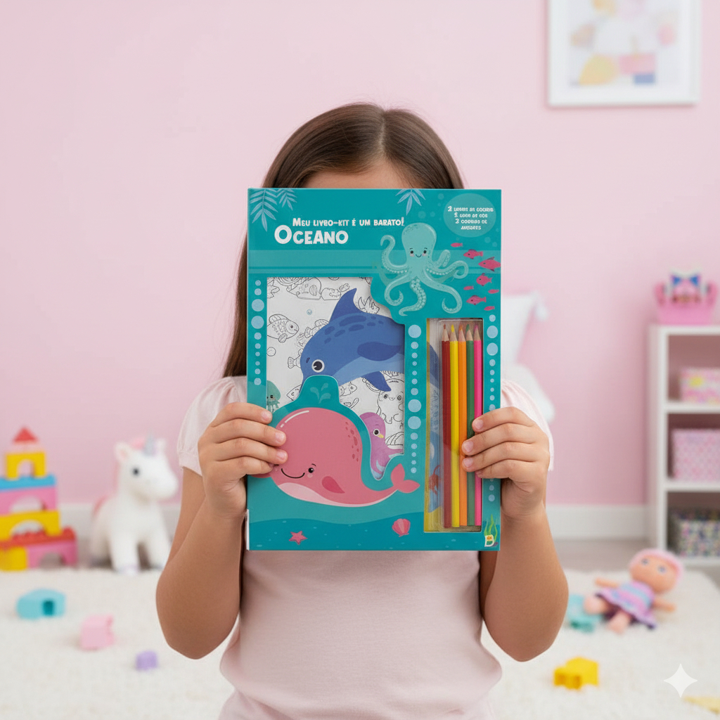 Livro - Kit Meu livro é um barato! Oceano com Lápis, Adesivos e Livros de Colorir
