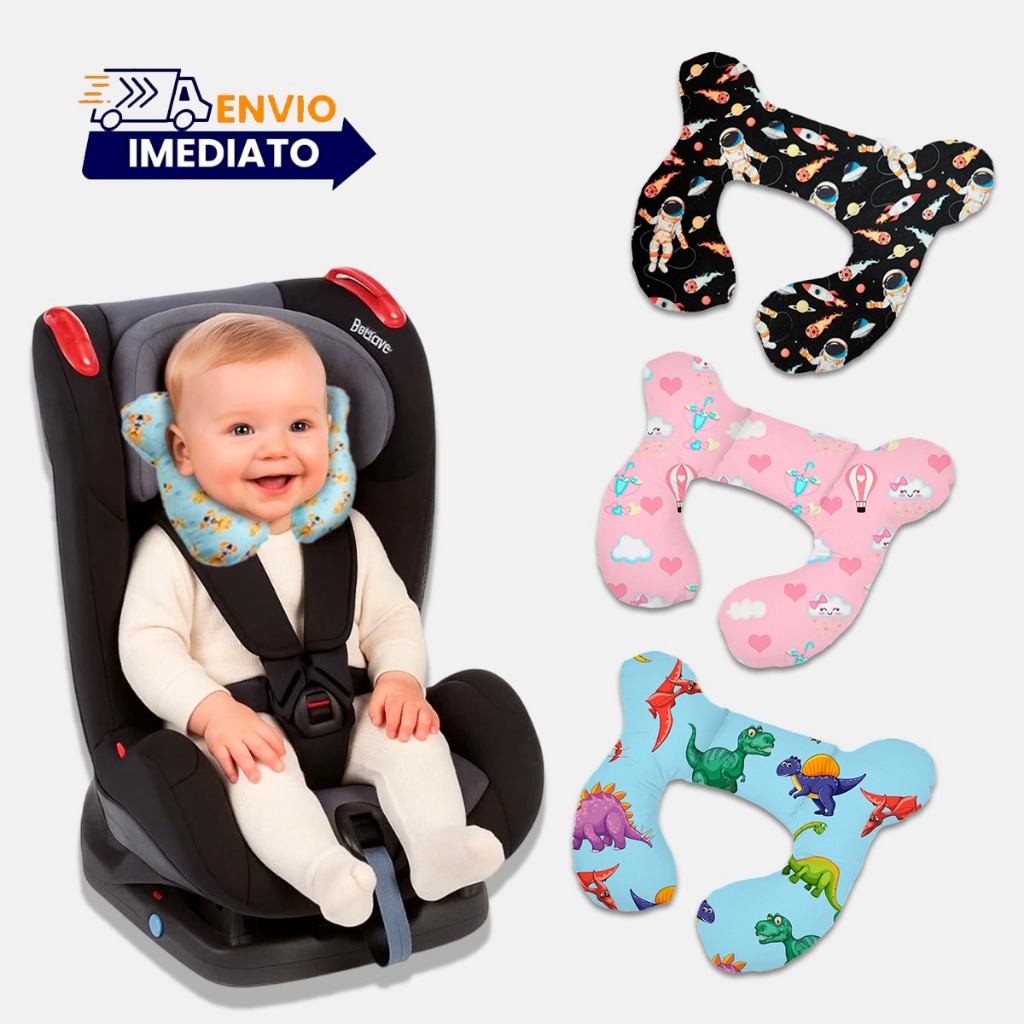 Imagem Almofada para Pescoço Bebe Conforto fofinha Apoio de Cabeça 100% Algodão