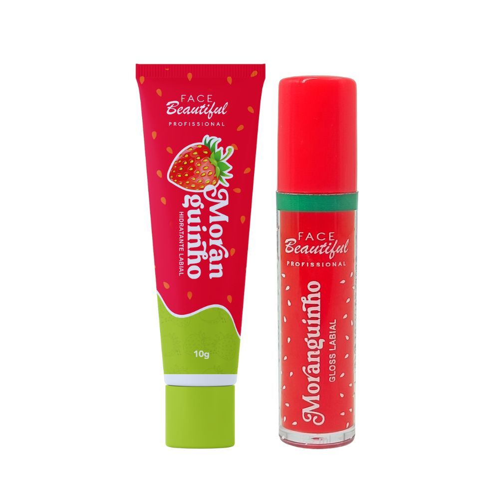 Kit  Lábios Radiantes Gloss e Hidratante Labial Moranguinho Face Beautiful em Oferta na Shopee