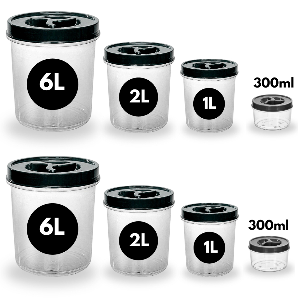 Kit 8 Potes Mantimento Redondo 2 De 6L + 2 de 2L + 2 De 1L + 2 de 300ml Transparente Tampa Rosca em Oferta na Shopee