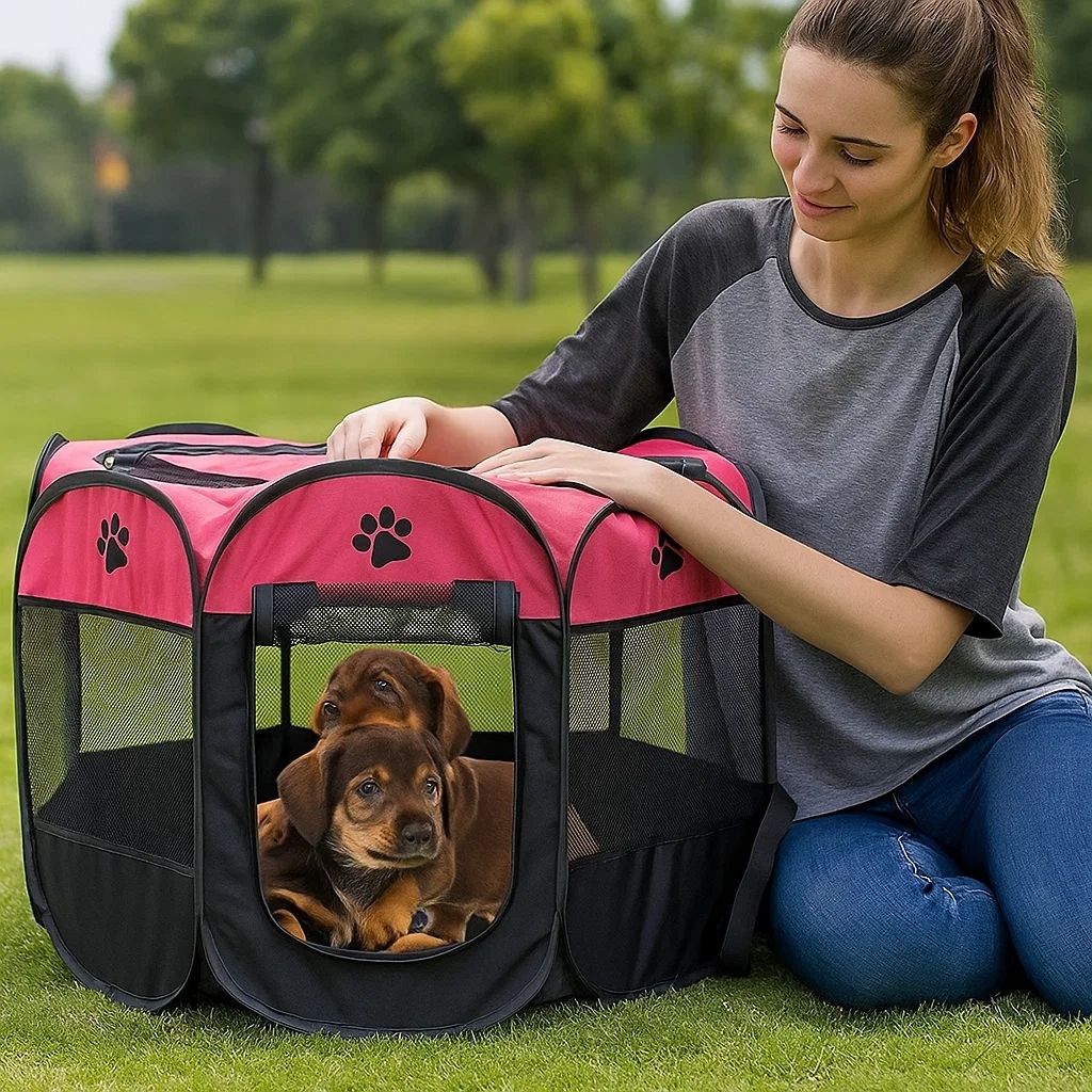 Cercado Dobrável Pet Pequeno Porte Portátil Preto Vermelho Cães Gatos Filhotes Adestramento Segurança Lavável Casa Viage