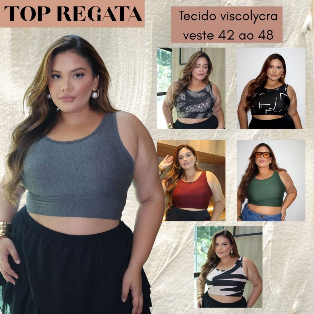 Top Regata Feminino Plus Size Academia Verão Casual Croped Elegante Versátil Tamanho Unico 42 ao 48 em Oferta na Shopee