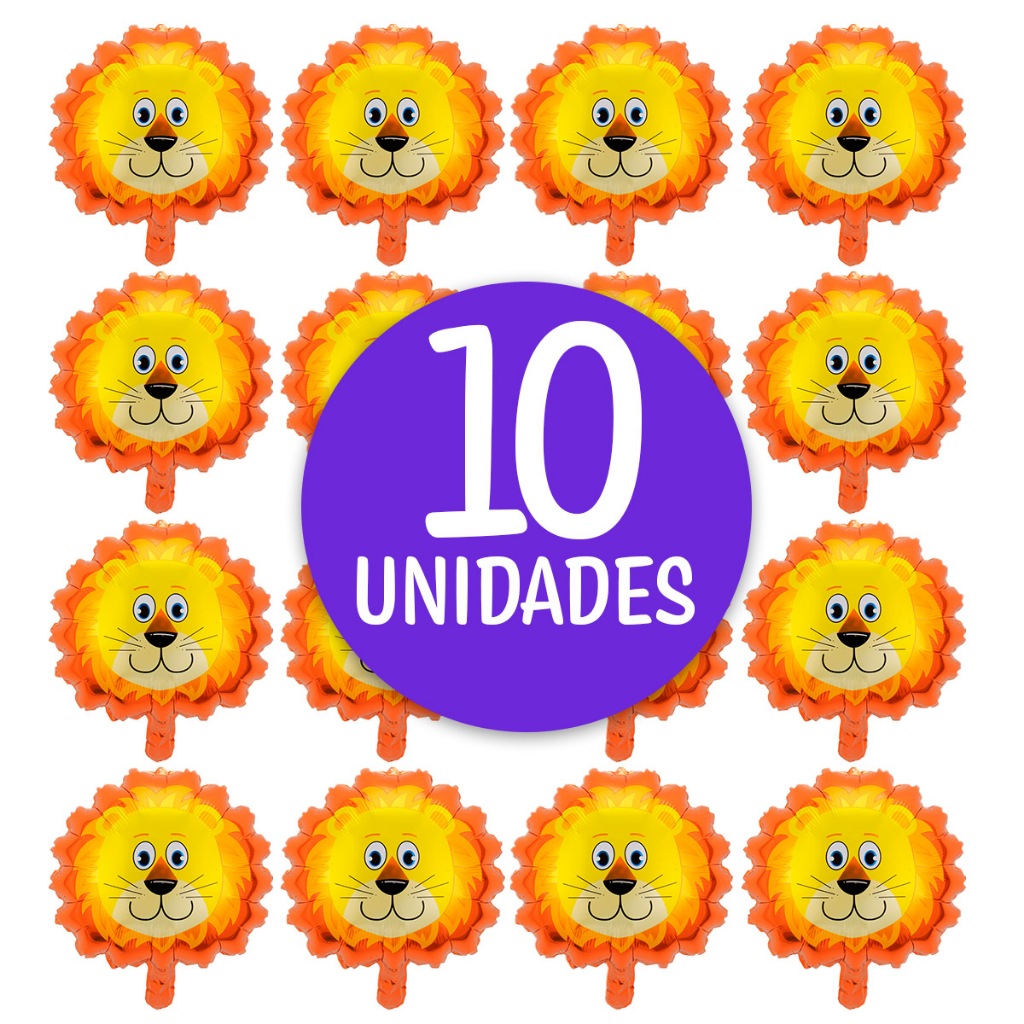 Kit 10 Balões de Leão Metalizado Safari 40cm Animais Decoração de Aniversário Rei Leão
