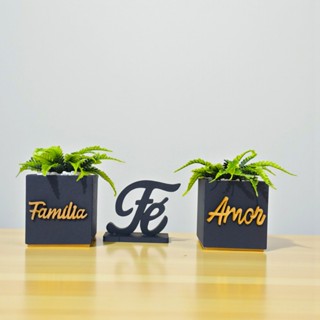 kit Vasinho "Amor" decorativo Com plantinhas artificiais + Letreiro FÈ em Oferta na Shopee
