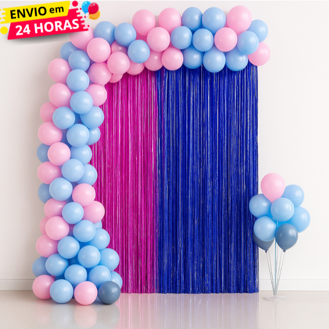 Kit 100 Balões Latex Chá Revelação - Rosa Claro e Azul Claro + 2 Cortinas Franja Decoração Eventos em Oferta na Shopee