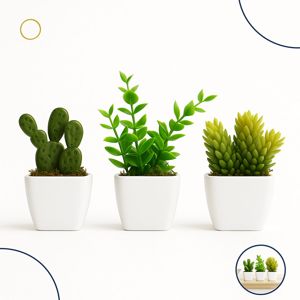 3 Vasos Decorativos Folhagens Artificiais Plantas Aritificias Cerejeiras Suculentas Eucalipto