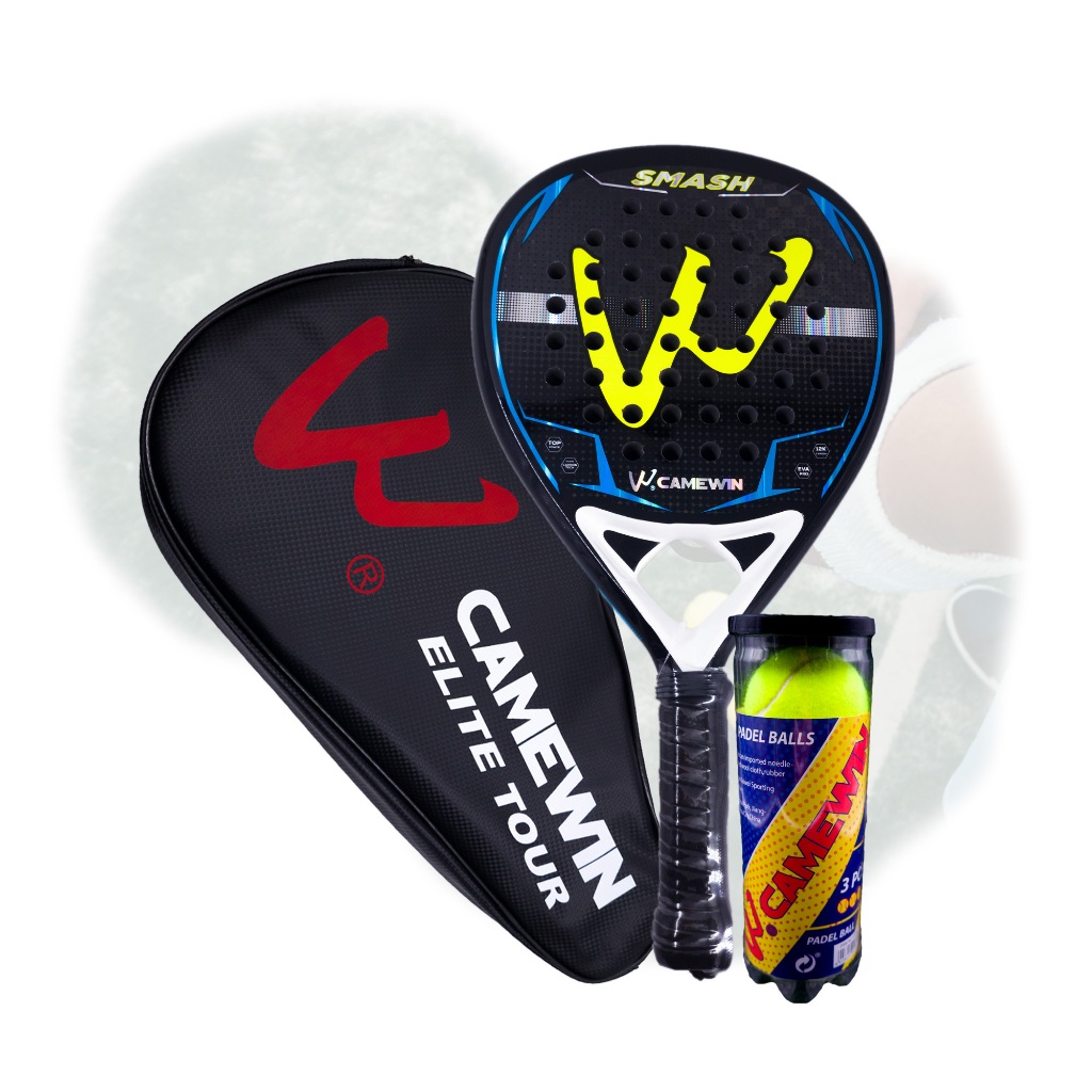 Raquete Padel Profissional + 3 Bolas de Padel Fibra de Carbono 12k Formato Lágrima 360g · Raquete de Padel Núcleo EVA