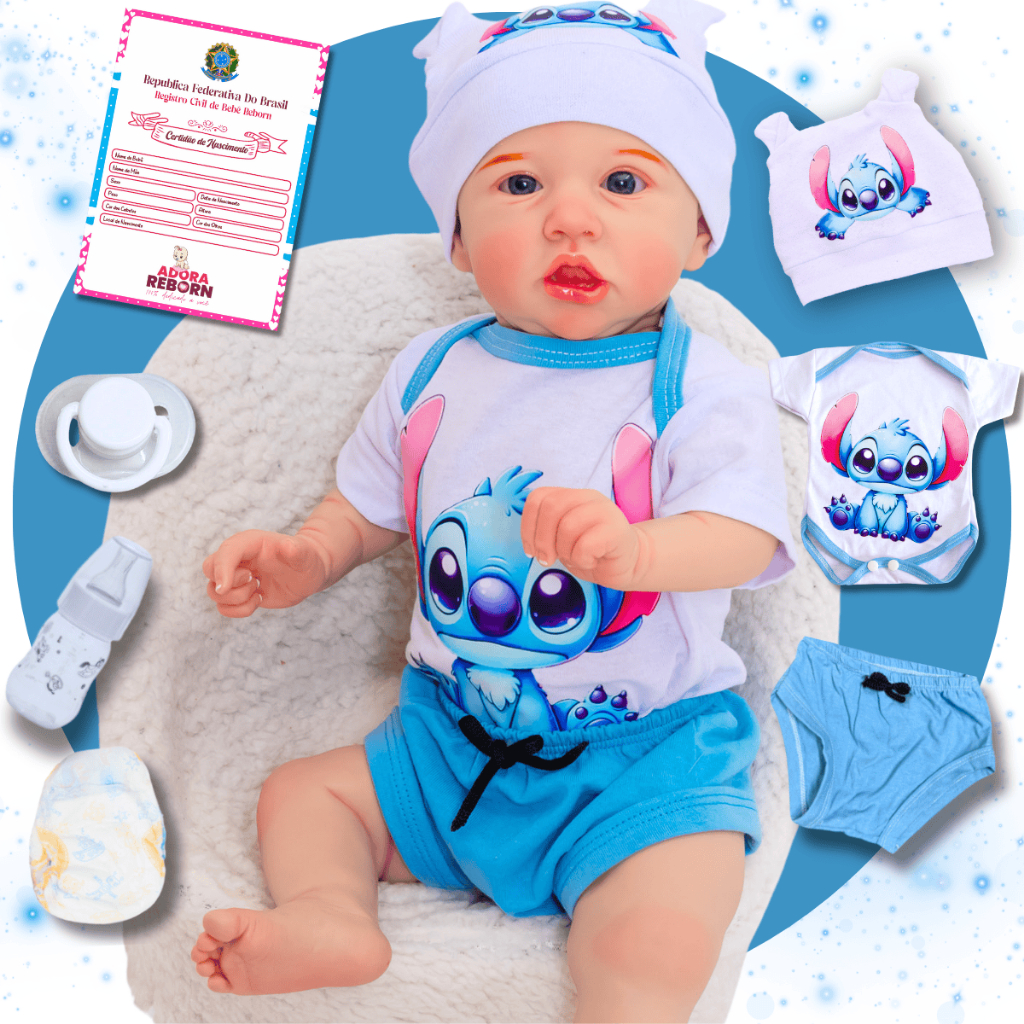Bebê Reborn Menino Boneco Saskia Stitch Realista Original de Silicone Com Envio Imediato