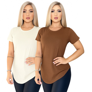 Blusinha Feminina Long Line Academia Basica Lisa Blusa Basica em Oferta na Shopee