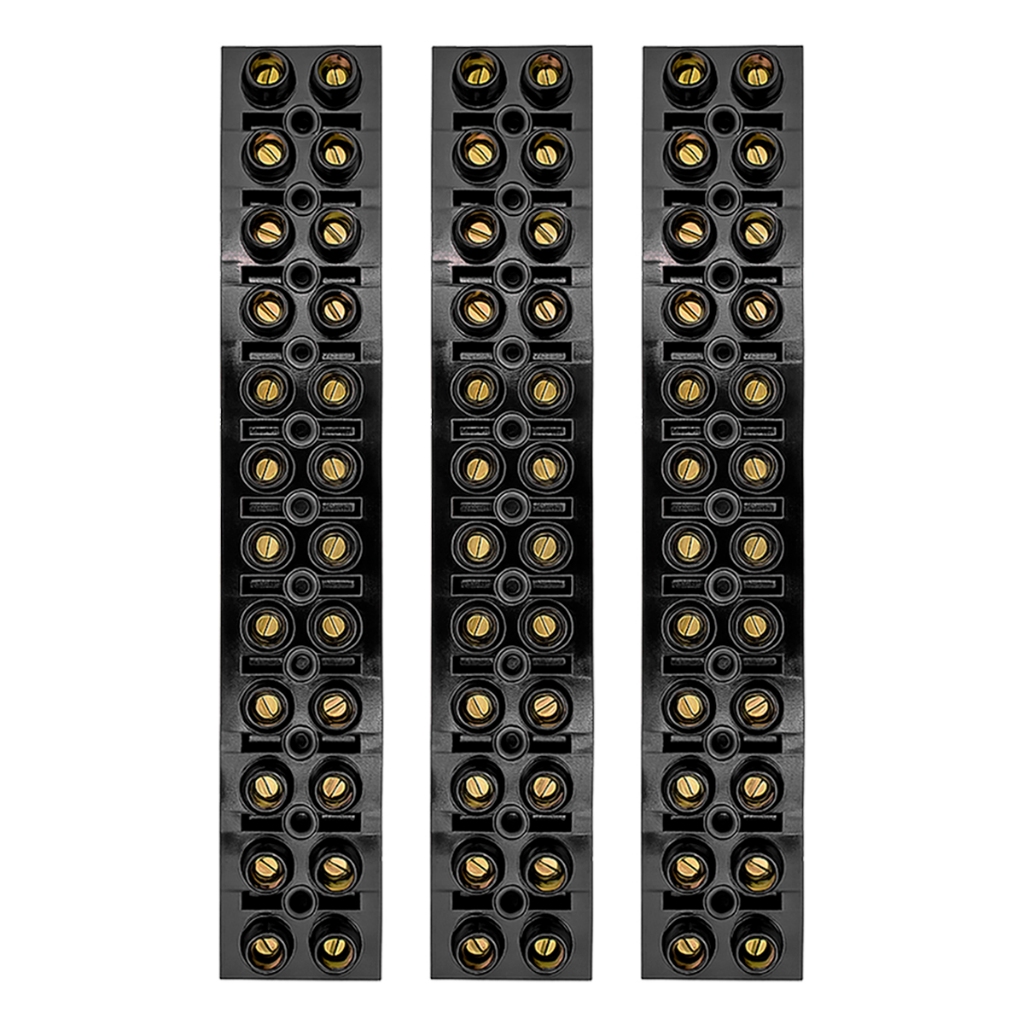 3 Blocos Terminal Conector Barra 16mm 12 Bornes Baquelite